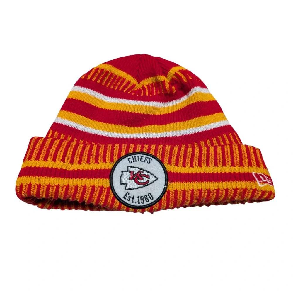 New Era Kansas City‎ Chiefs NFL 100 Anniversary Striped Fleece Lined Beanie Hat